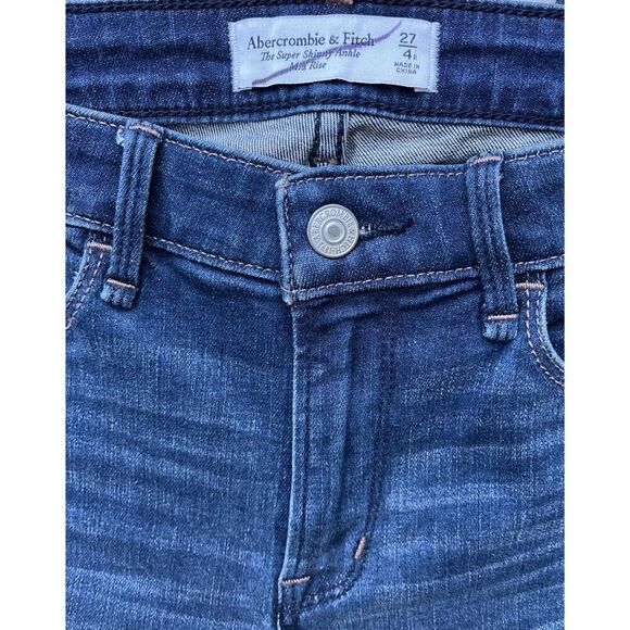 Abercrombie & Fitch The Super Skinny Ankle Mid Rise Raw Released Hem Jeans, 27 - Picture 11 of 16